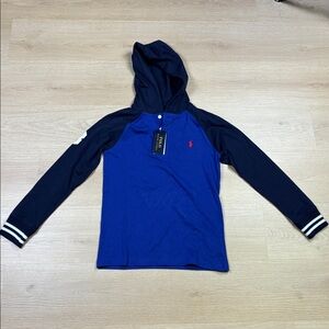 NWT Polo Ralph Lauren Navy and Royal Blue Long Sleeve Hoodie Shirt sz M 10/12